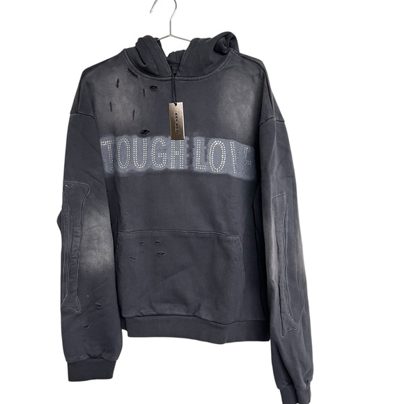 Boohoo Mens Other - New Mens 01-01 Premium Oversized Boxy Rhinestone Washed Distressed Hoodie